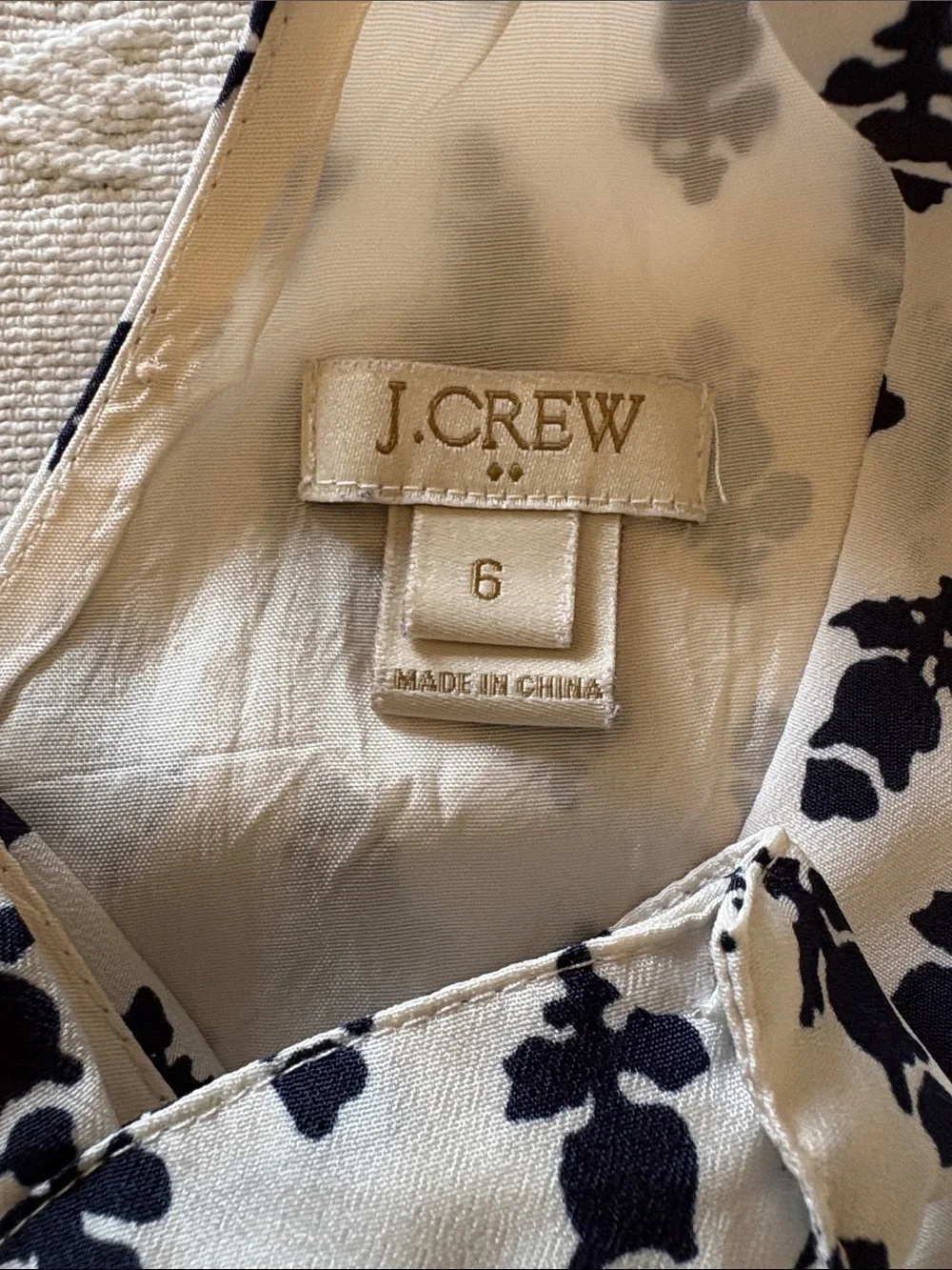 J. Crew Lined Cream Dress with Blue Floral Print EUC 6